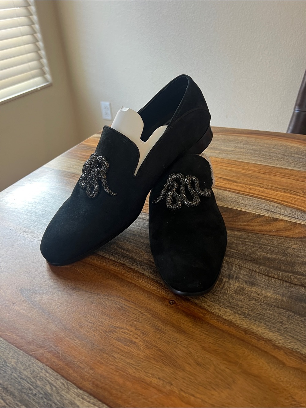 Aldo Black Suede Beaded Snake Slip-On Loafers